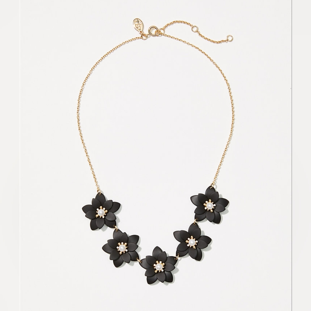 LOFT black floral statement necklace - Picture 1 of 5